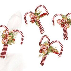 Hand-Beaded Candy Cane Napkin Rings Set of 4